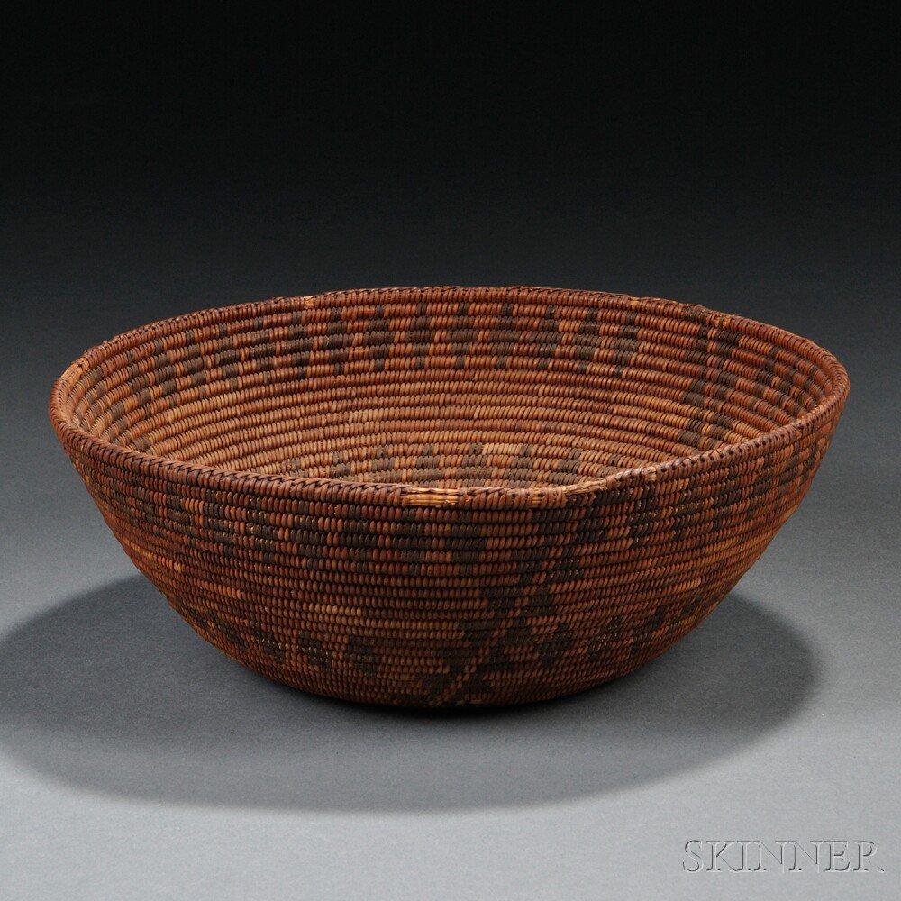 Appraisal: California Coiled Basketry Bowl stitch loss at rim dia x