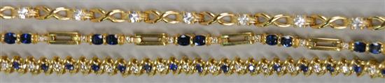 Appraisal: TWO K YELLOW GOLD SAPPHIRE AND DIAMOND BRACELETS and a