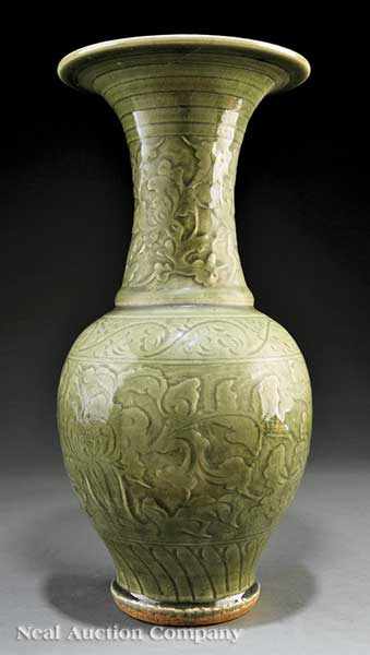 Appraisal: A Pair of Chinese Longquan Celadon Yen Yen Vases Ming