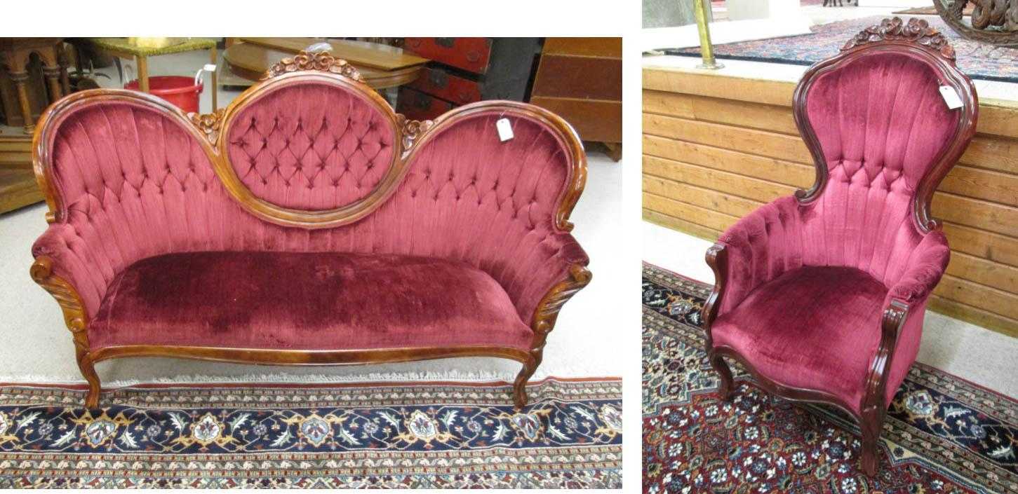 Appraisal: VICTORIAN STYLE SOFA AND ARMCHAIR SET Kimball Furniture Reproductions Inc