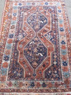 Appraisal: Persian blue ground rug multiple boarders centre with two stepped