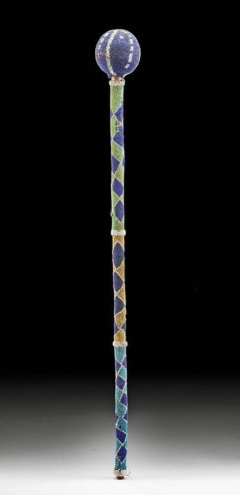 Appraisal: th C African Maasai Wood Beaded Rungu Club Eastern Africa