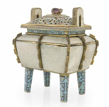 Appraisal: A Chinese cloisonn and jade incense burner Qianlong period of