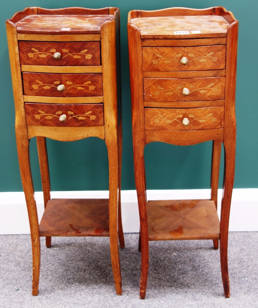 Appraisal: A pair of gilt metal mounted marquetry inlaid kingwood bedside