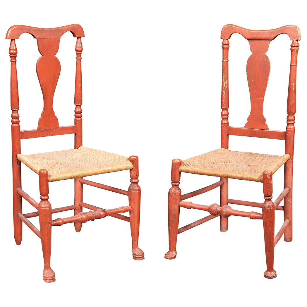 Appraisal: Associated Pair of Queen Anne Painted Rush Seat Side Chairs