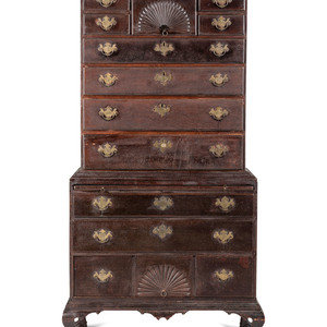 Appraisal: A Chippendale Fan-Carved Cherrywood Claw-and-Ball Foot Chest-on-Chest Likely Connecticut Circa