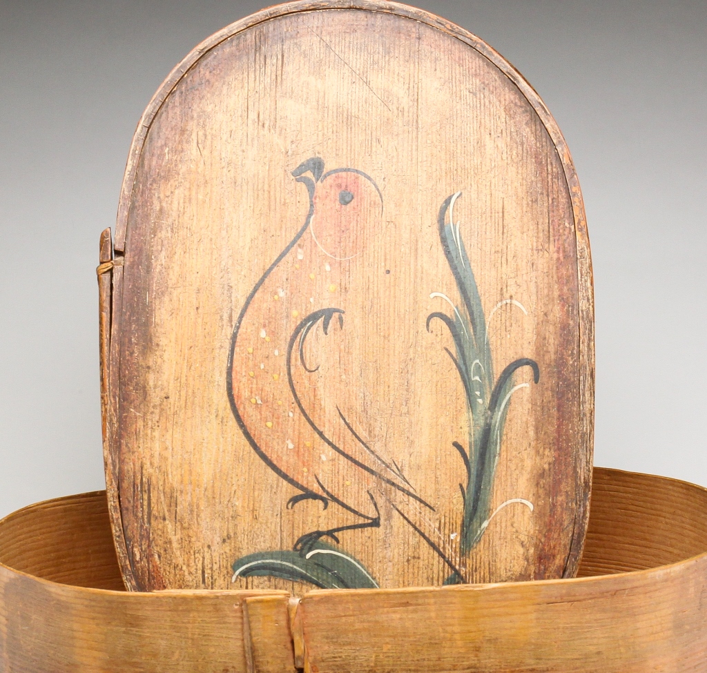 Appraisal: Nineteenth century Oval bentwood box with laced seams and original