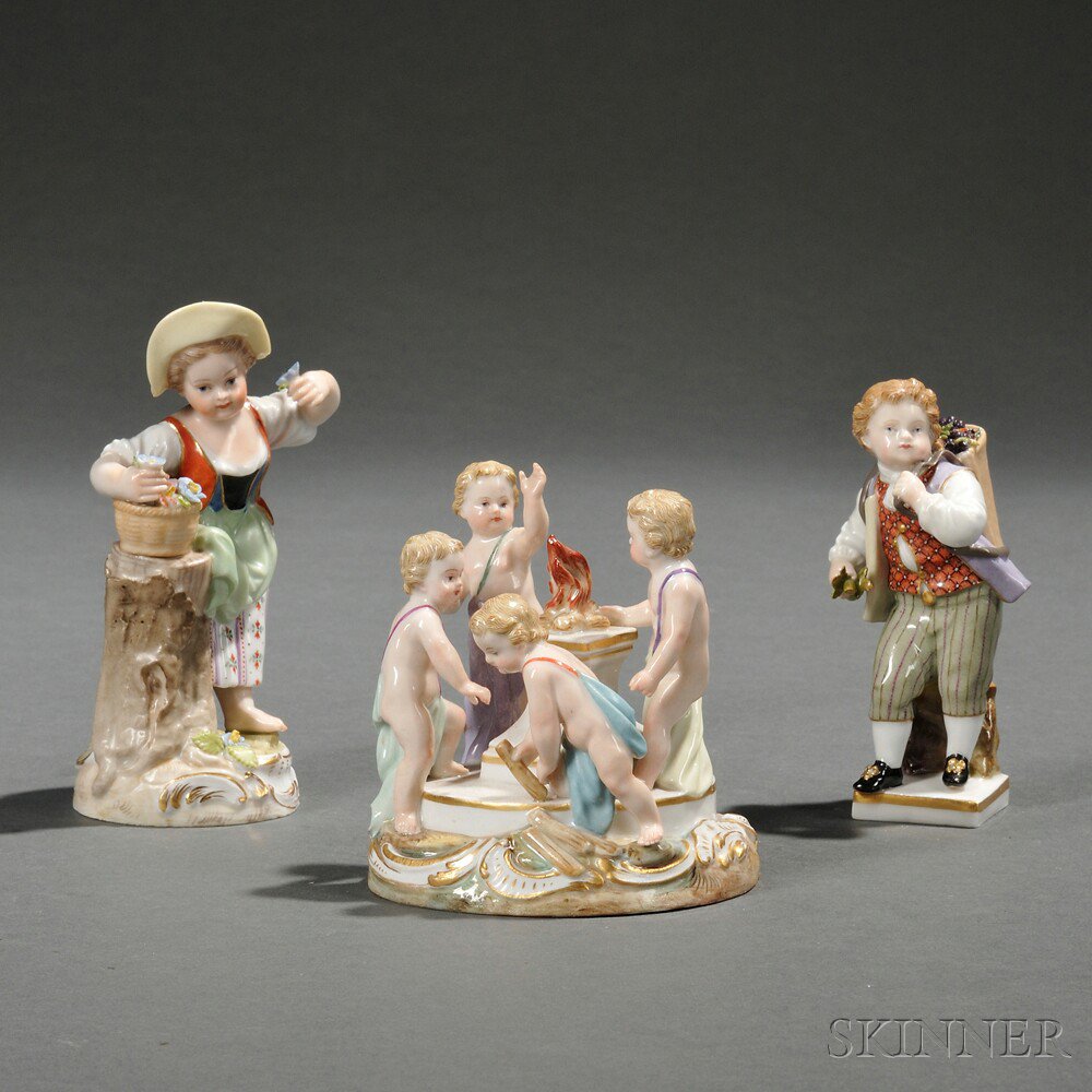 Appraisal: Three Meissen Porcelain Figures of Children Saxony late th to