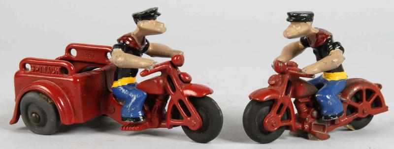 Appraisal: Lot of Cast Iron Popeye Motorcycle Toys Description American Includes