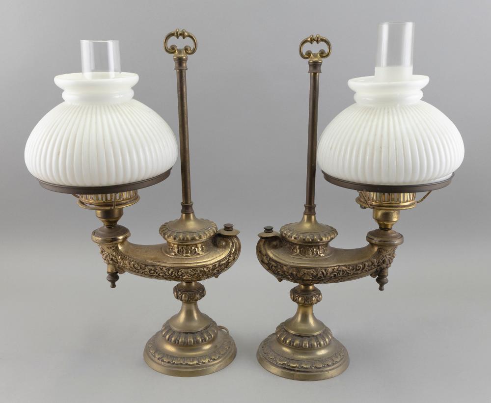 Appraisal: NEAR-PAIR OF HEAVY BRASS TABLE LAMPS EARLY TH CENTURY HEIGHTS