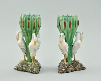 Appraisal: A Pair of Vases with Storks Each very decorative piece