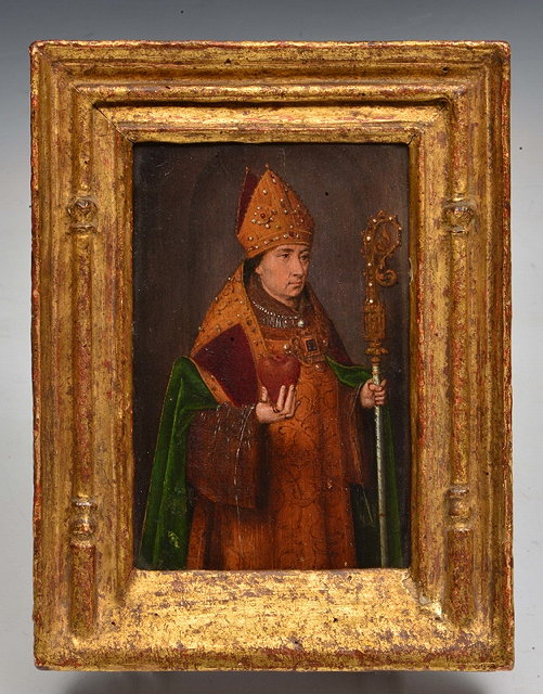 Appraisal: AN EARLY FLEMISH MINIATURE PAINTED PORTRAIT of a bishop standing