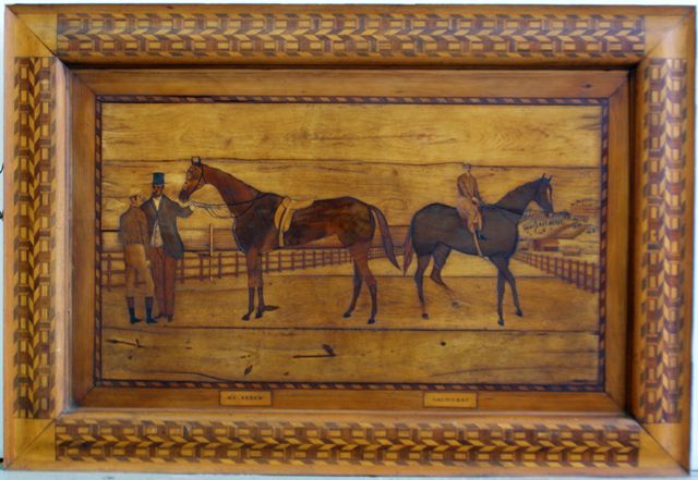 Appraisal: A Marquetry Panel depicting the famous Australian race horses My