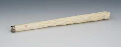 Appraisal: A Victorian Signed Carved Ivory Irises Parasol Handle Cylindrical shape