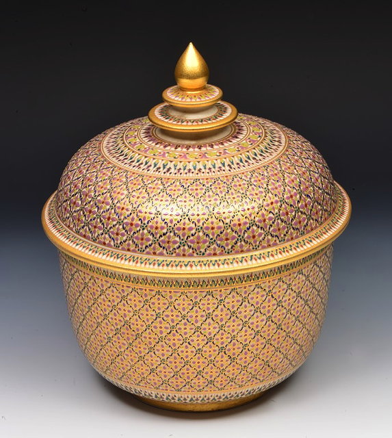 Appraisal: A PERSIAN INFLUENCE EARTHENWARE BOWL AND COVER finely painted with