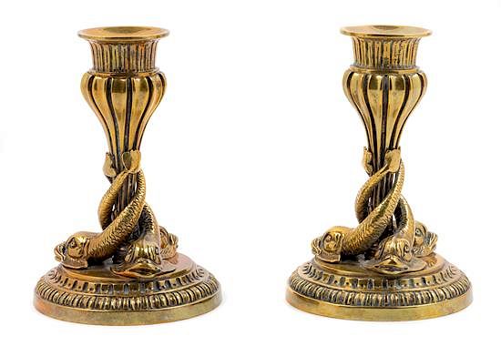 Appraisal: A Pair of Gilt Bronze Candlesticks Height inches A Pair