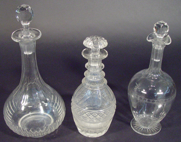 Appraisal: Early th century cut glass decanter with three annulated neck