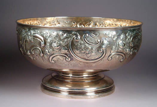 Appraisal: LARGE ENGLISH STERLING SILVER FOOTED PUNCH BOWL Hallmarked London -