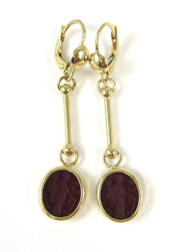 Appraisal: PAIR OF RED INTAGLIO EARRINGS each k yellow gold measuring