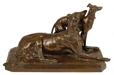 Appraisal: After George Gardet - Borzoi and Whippet bronze signed and