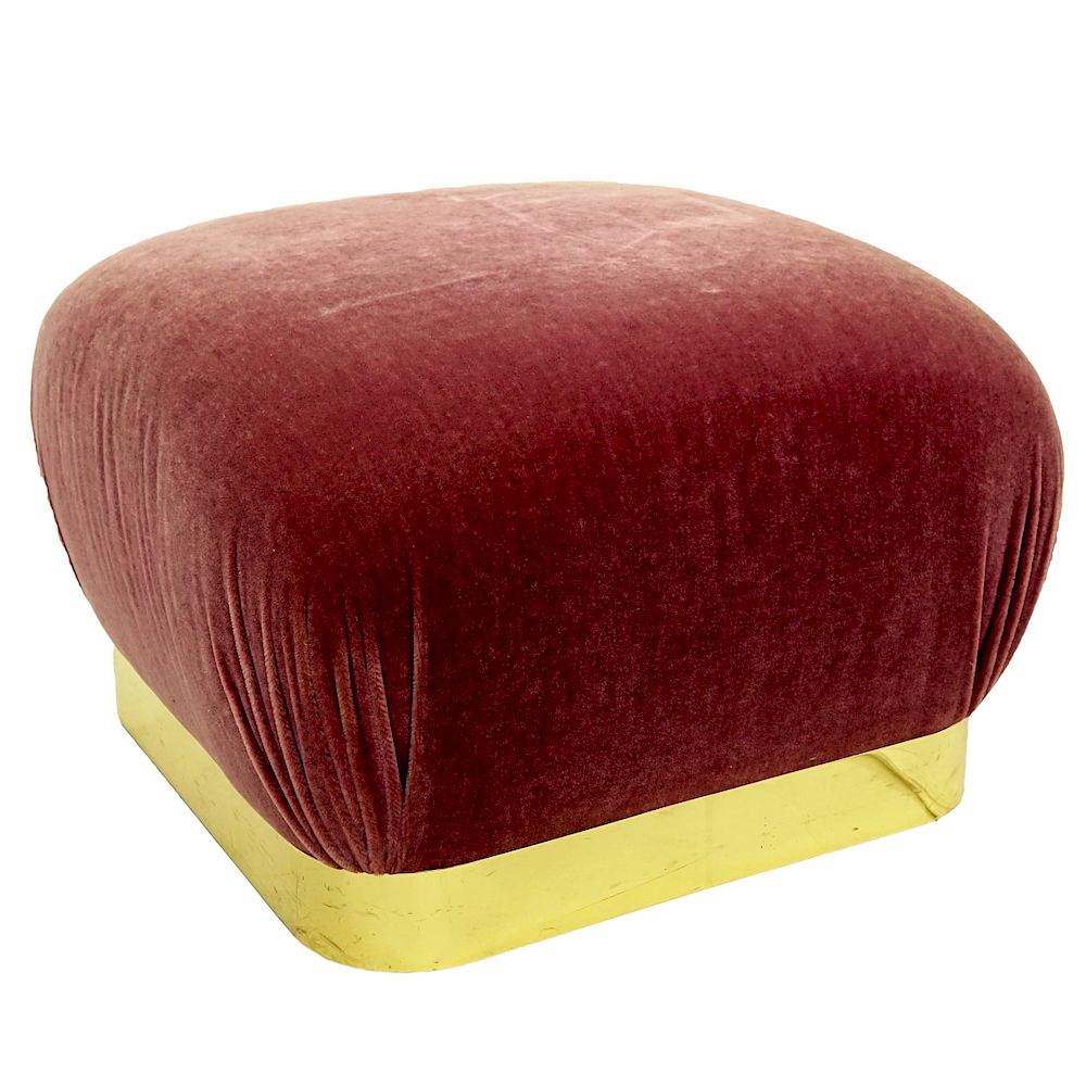 Appraisal: Karl Springer Ottoman Karl Springer Brass and Mohair Ottoman with