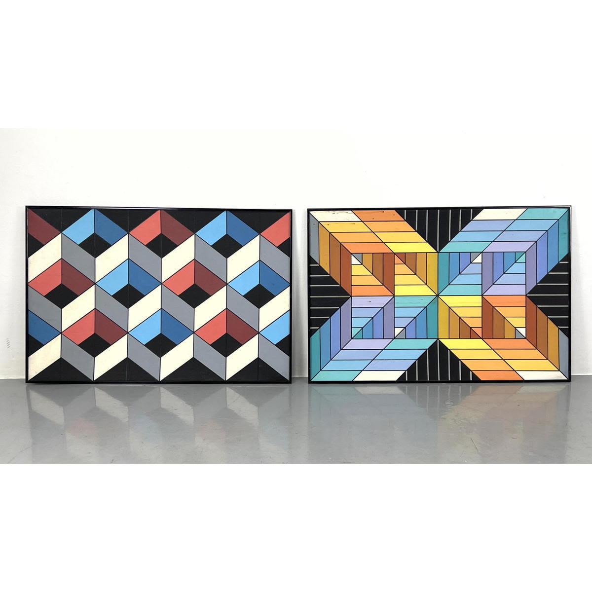 Appraisal: pc J H HENIG Geometric Acrylic Paintings on Board Op