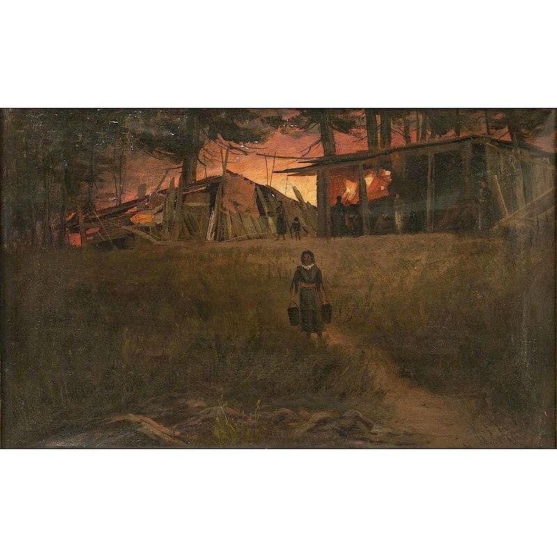 Appraisal: James Stuart Painting Indian Shack Green River WA Salish Indians