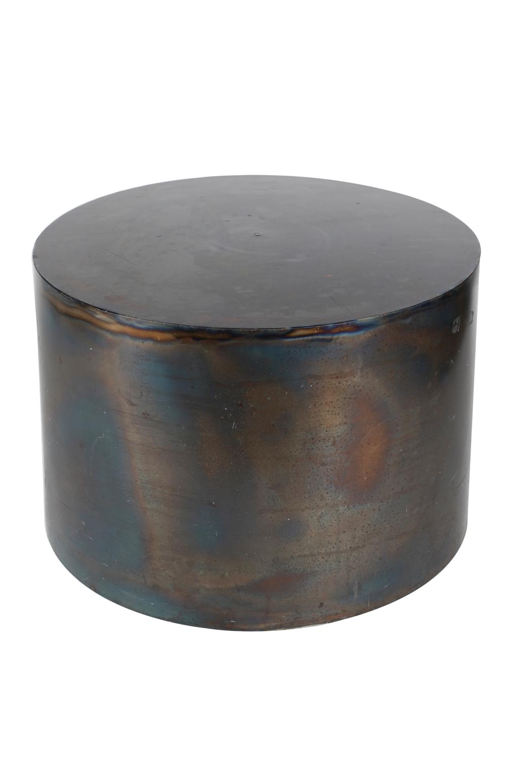 Appraisal: CONTEMPORARY METAL DRUM TABLECondition appears to have intentional discoloration to