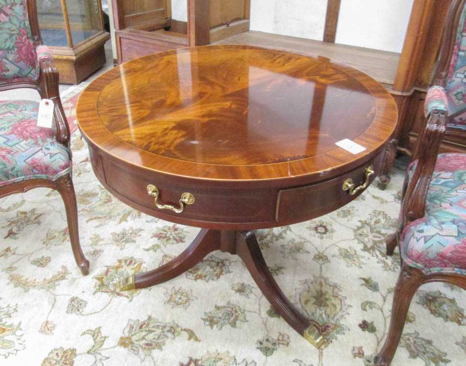 Appraisal: BAKER FEDERAL STYLE MAHOGANY DRUM TABLE Baker Furniture Craftsman late