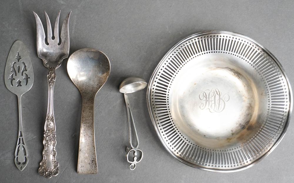 Appraisal: FOUR ASSORTED STERLING SILVER FLAT TABLE ARTICLES AND A SHALLOW