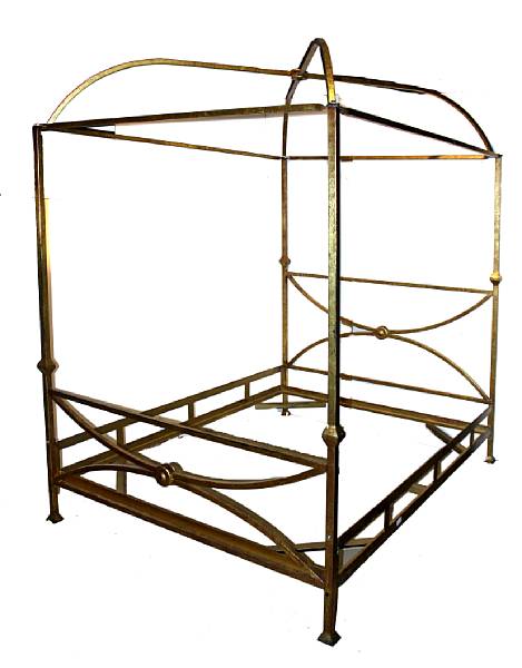 Appraisal: A Neoclassical style gilt metal four poster bed approximate height