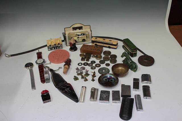 Appraisal: A BOX OF MISCELLANEOUS ITEMS to include watches cigarette lighters