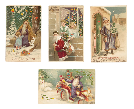 Appraisal: POSTCARDS--SANTA H-T-Ls Group of Santa hold-to-lights of the diecut variety