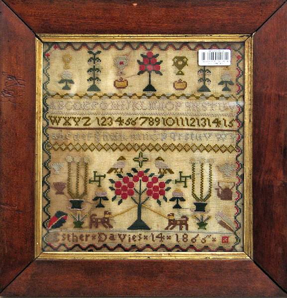 Appraisal: A framed needlework sampler Esther Davies dated Worked in registers