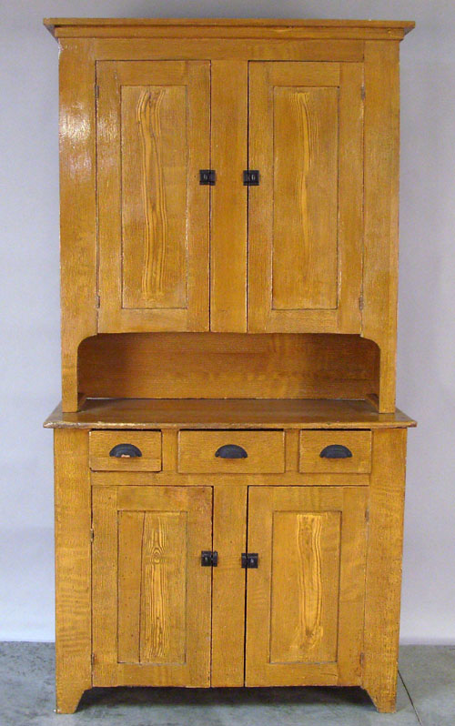 Appraisal: Grain painted two-part stepback cupboard late th c h x