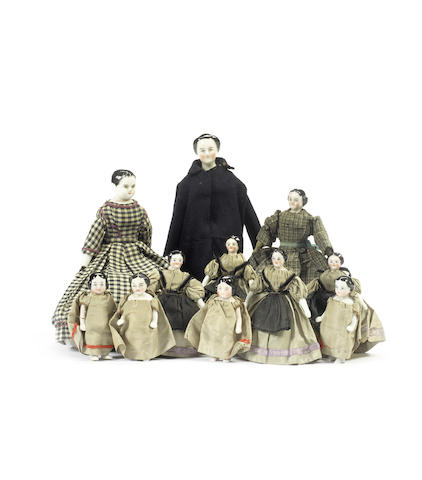 Appraisal: Collection of glazed china shoulder head dolls Including three larger