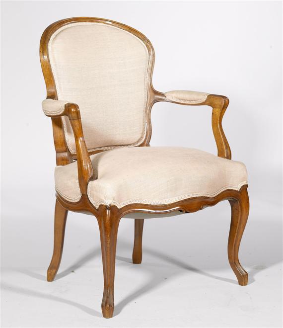 Appraisal: AN ARMCHAIR Louis XV Bern Molded cherry Pink silk covers