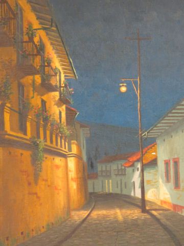 Appraisal: Joaquin Endara Ruiz oil noctural street scene image area x