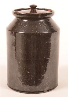 Appraisal: Manganese Glazed Redware Covered Storage Jar Signed W Cope -