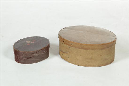 Appraisal: TWO PANTRY BOXES American th century bentwood Oval with fingers