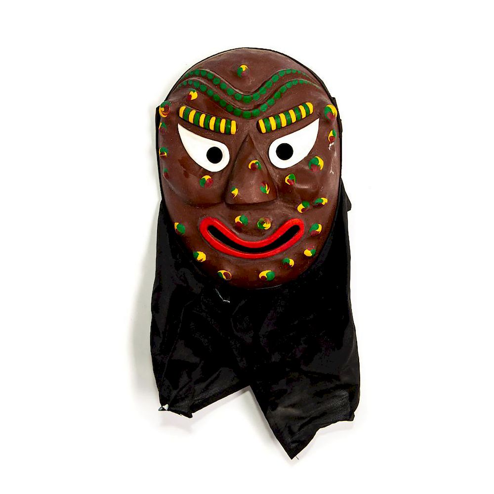 Appraisal: KOREAN TRADITIONAL HOODED FACE MASK Painted wood w cotton hood