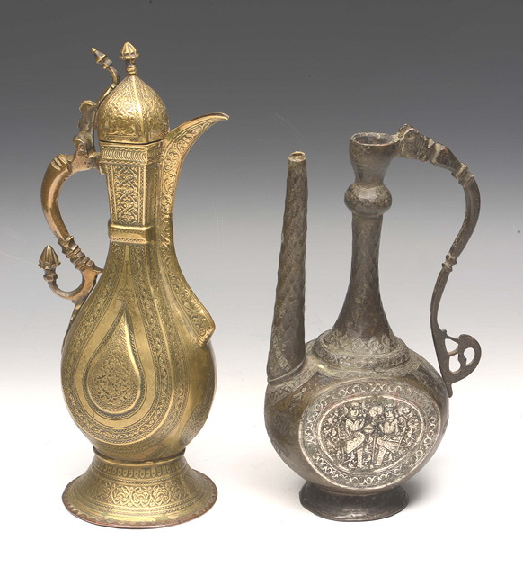 Appraisal: A PERSIAN ISLAMIC COPPER EWER with tin figural inlay cm