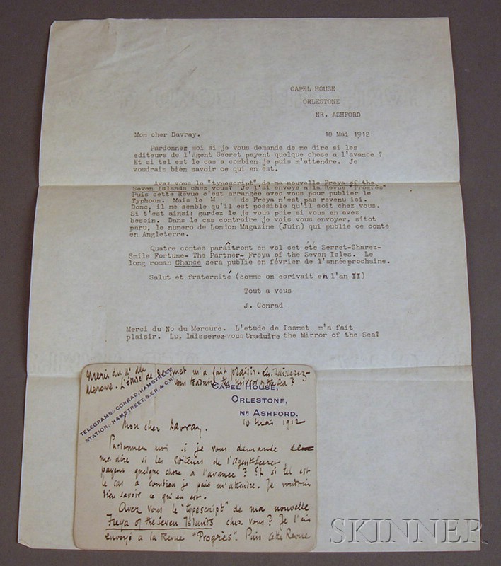 Appraisal: Conrad Joseph - Autograph letter signed on card from Capel