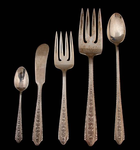 Appraisal: A sterling flatware set with wooden caseWallace Silversmiths Wallingford CTNormandie