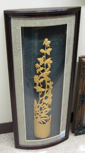 Appraisal: AN ASIAN TIMBER BAMBOO CARVING in vertical format depicting songbirds