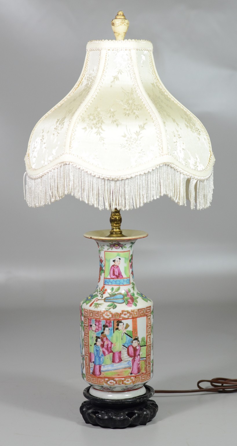 Appraisal: Chinese Export porcelain Rose Medallion vase mounted as a lamp