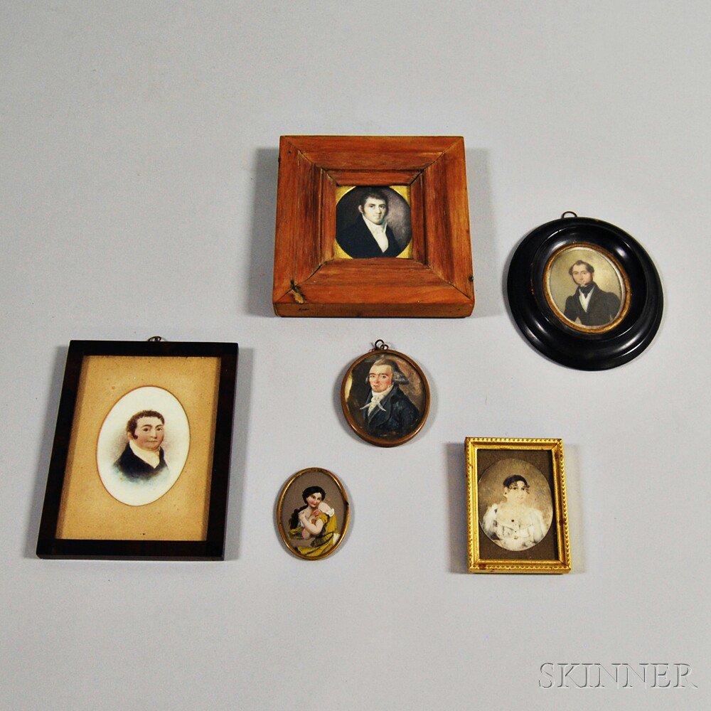 Appraisal: Six Framed Portrait Miniatures th century four gentlemen and two