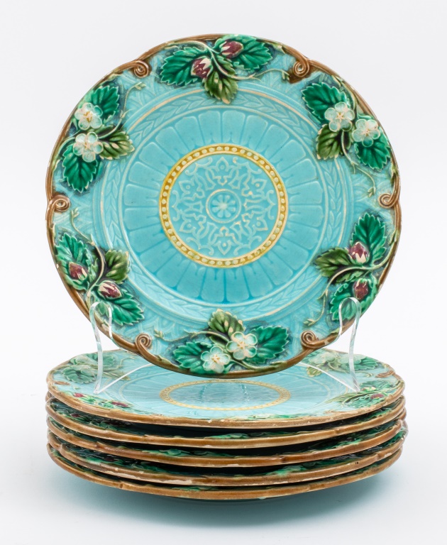 Appraisal: FRENCH SARREGUEMINES MAJOLICA DESSERT PLATES Six French Sarreguemines Majolica dessert