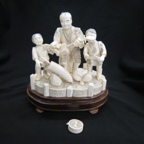 Appraisal: Chinese Carved Ivory Group Figurine man boys with musical instruments