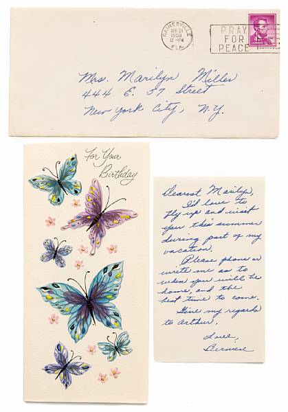 Appraisal: A Marilyn Monroe received birthday card from her half-sister Berniece